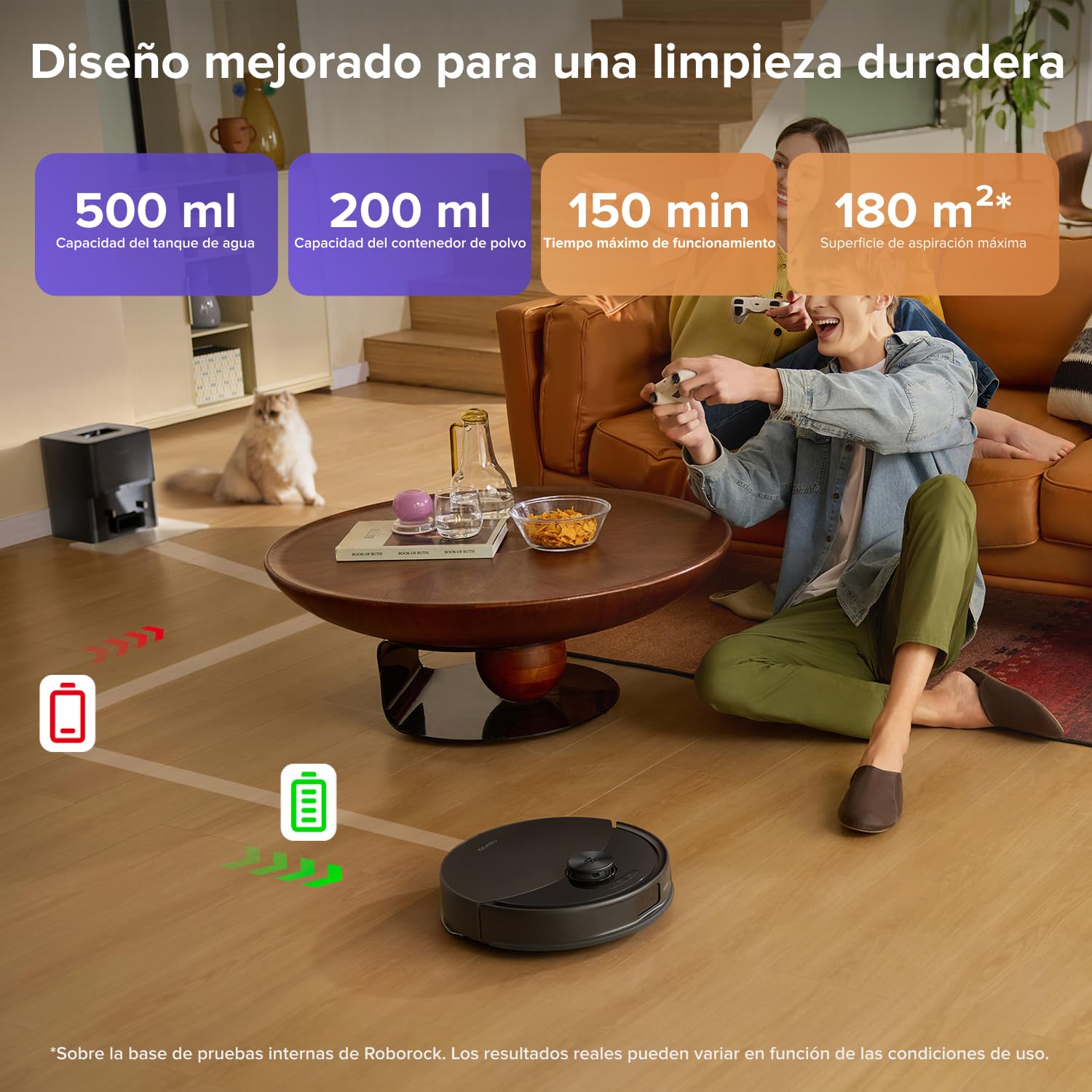 roborock Q10 S5+ Robot Aspirador y Fregasuelo 2 en 1 de 10000 Pa, Doble Sistema Antienredos, Obstacle Avoidance, 7 Weeks Self-Emptying, Navegación PreciSense LiDAR, Control por App, Negro — view 7
