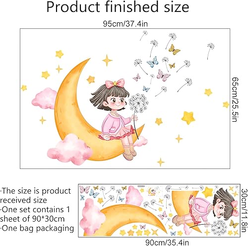 Miniatura 5 de Calcomanías de pared de mariposa con diseño de diente de león y estrellas de luna encantadoras, sacinora Art, calcomanías de vinilo removibles para
