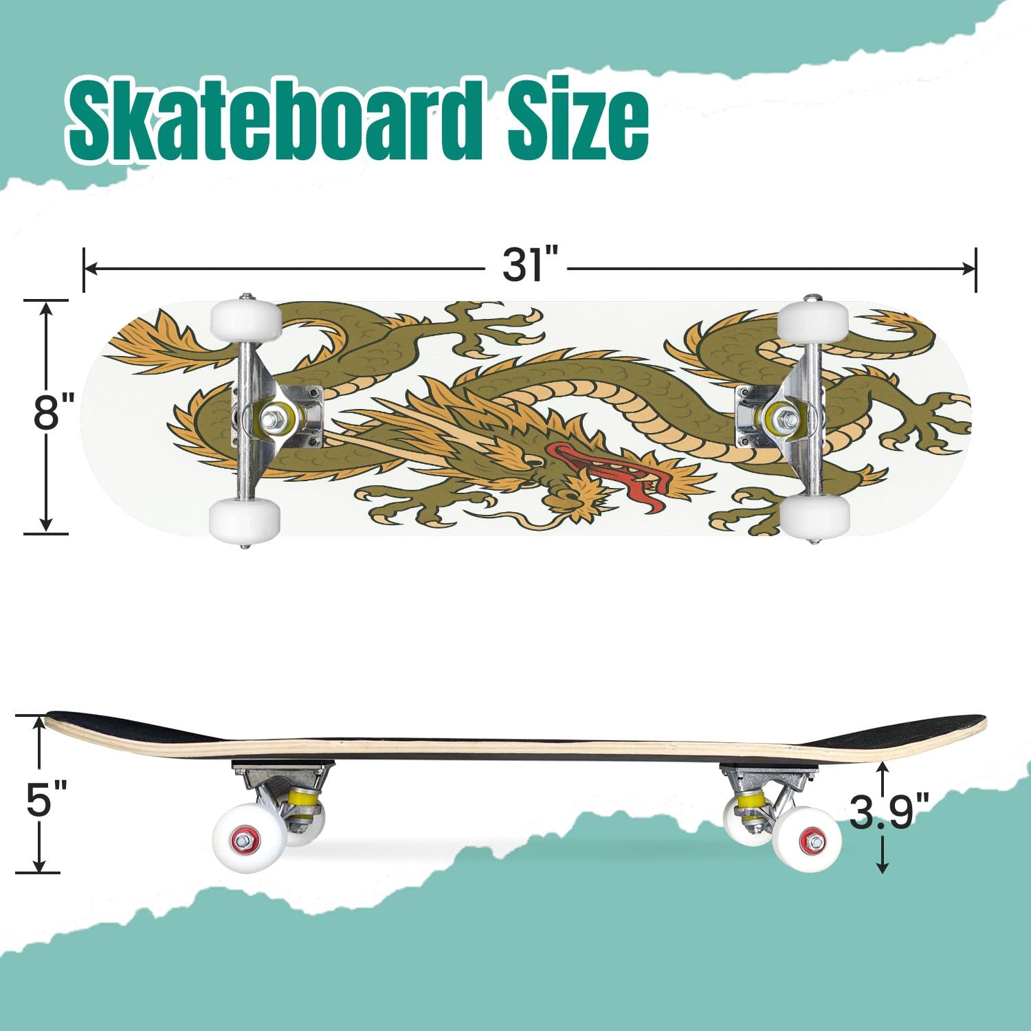Skateboards Japanese Dragon Tattoo White Asia Dragon for Printing 7 Layer Maple Wood Deck 31