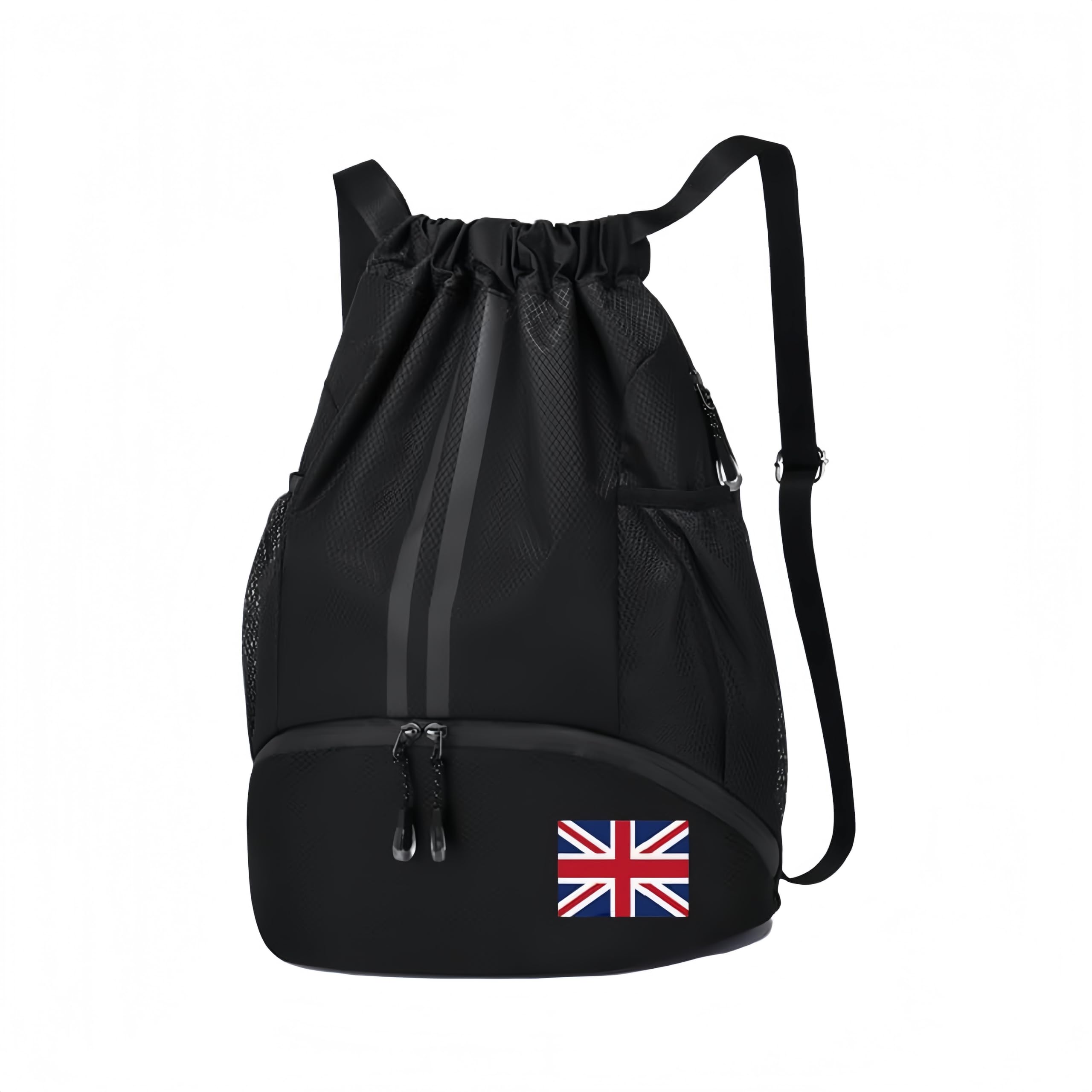 ROSSRORE Drawstring Foot Ball & Gym PE Bag, Waterproof Oxford Fabric, Large Capacity with Wet & Shoe Bag, Universal Student Sports & School Backpack