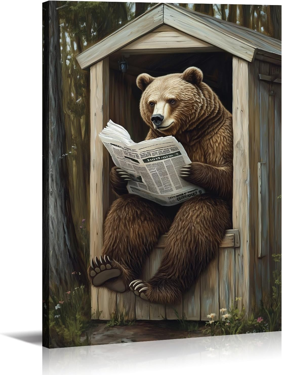 Bathroom Canvas Wall Art Cat Decor Vintage Picture Funny Orange Cat Sit on Toilet with Paper Towel Painting Prints Farmhouse Wall Decor Framed(Art-2,12.00x18.00 inch)