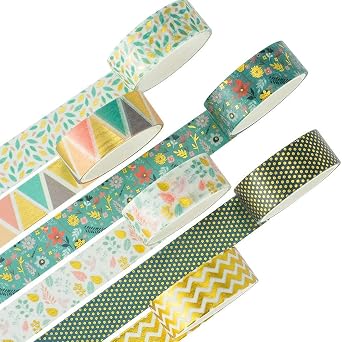 YUNA 6 Rolls Cute Washi Tape Set VSCO Gold Foil Decorative Tapes for DIY Crafts, Bullet Journals, Planners, Scrapbooking, Wrapping French Romance, 15mm x 2m