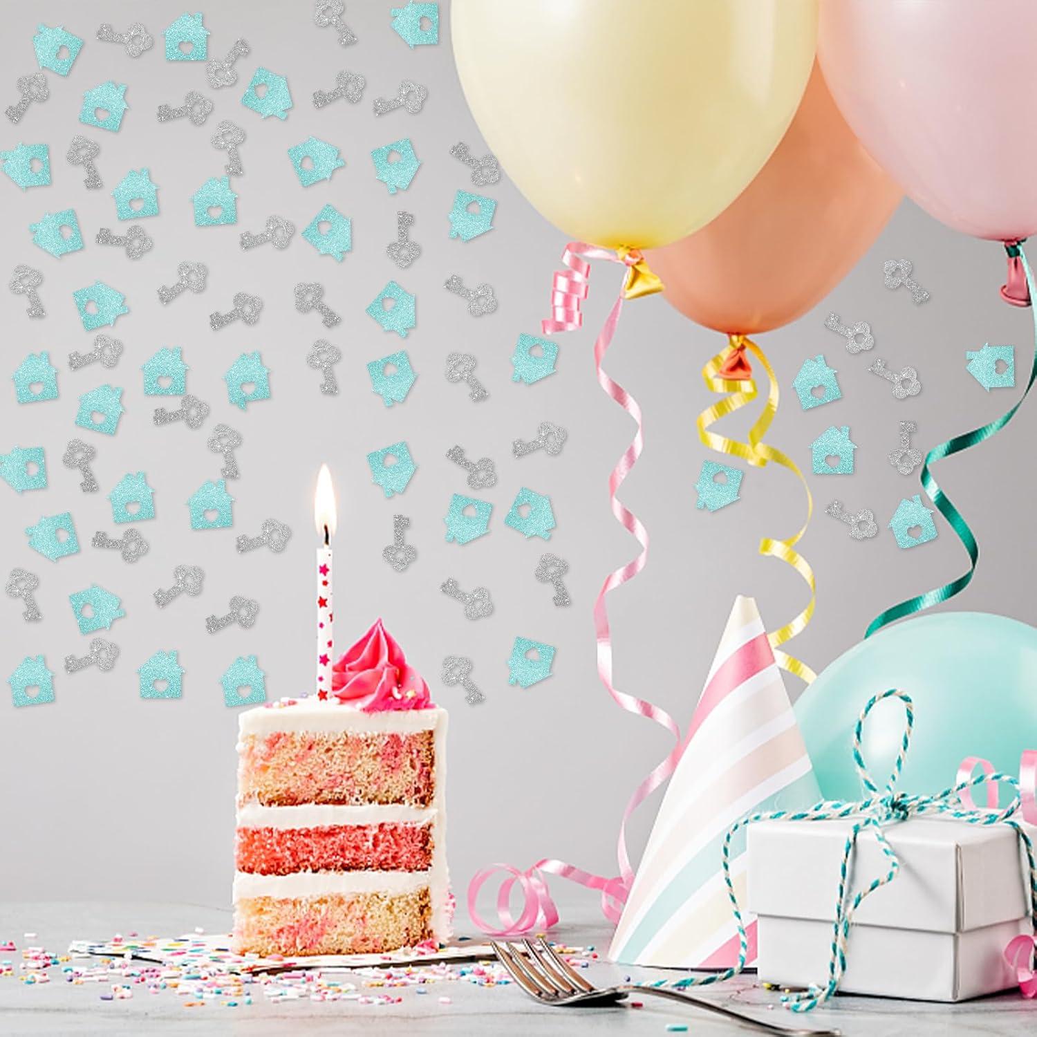 100pcs Home Sweet Home Confetti, Blue & Silver Glitter New Home Table Confetti, Welcome Back Theme Party Paper Scatters, Housewarming/Welcome Home Party Table Decoration