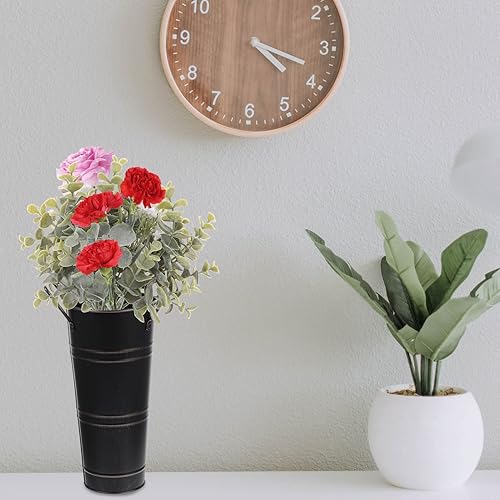Miniatura 2 de SEWACC Florero de metal galvanizado, estilo retro, de granja, estilo francés, con asa, florero rústico para el hogar, boda (negro)