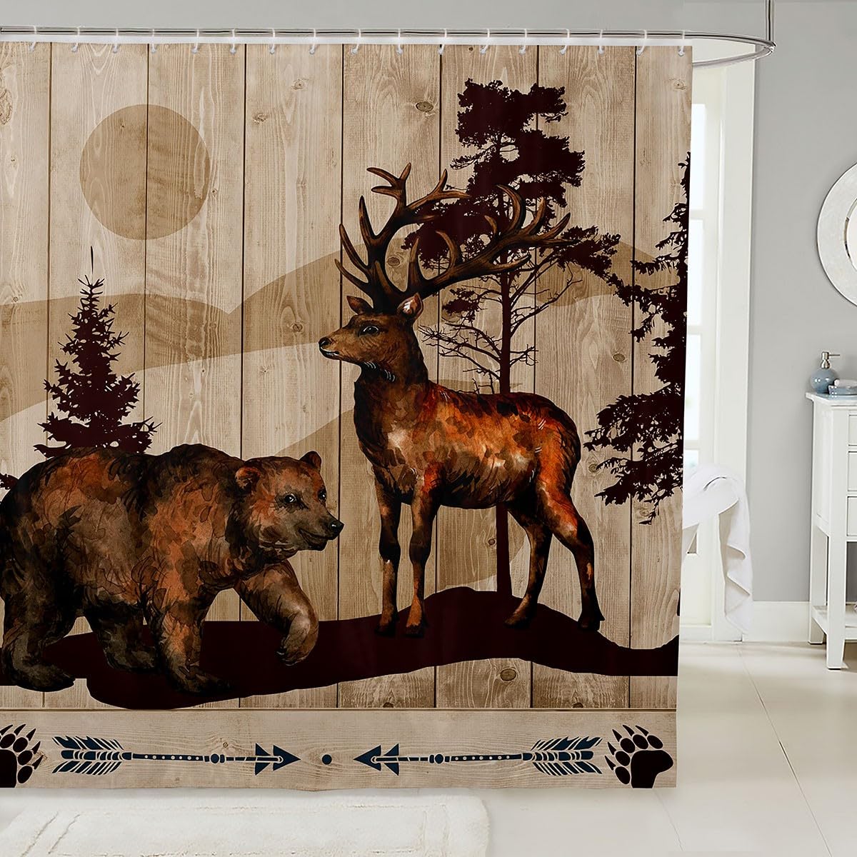 Tenda Doccia Rustica 183x183 Cm Con Orsi, Alci E Cervi – Perfetta Per Camper E Bagni A Tema Natura