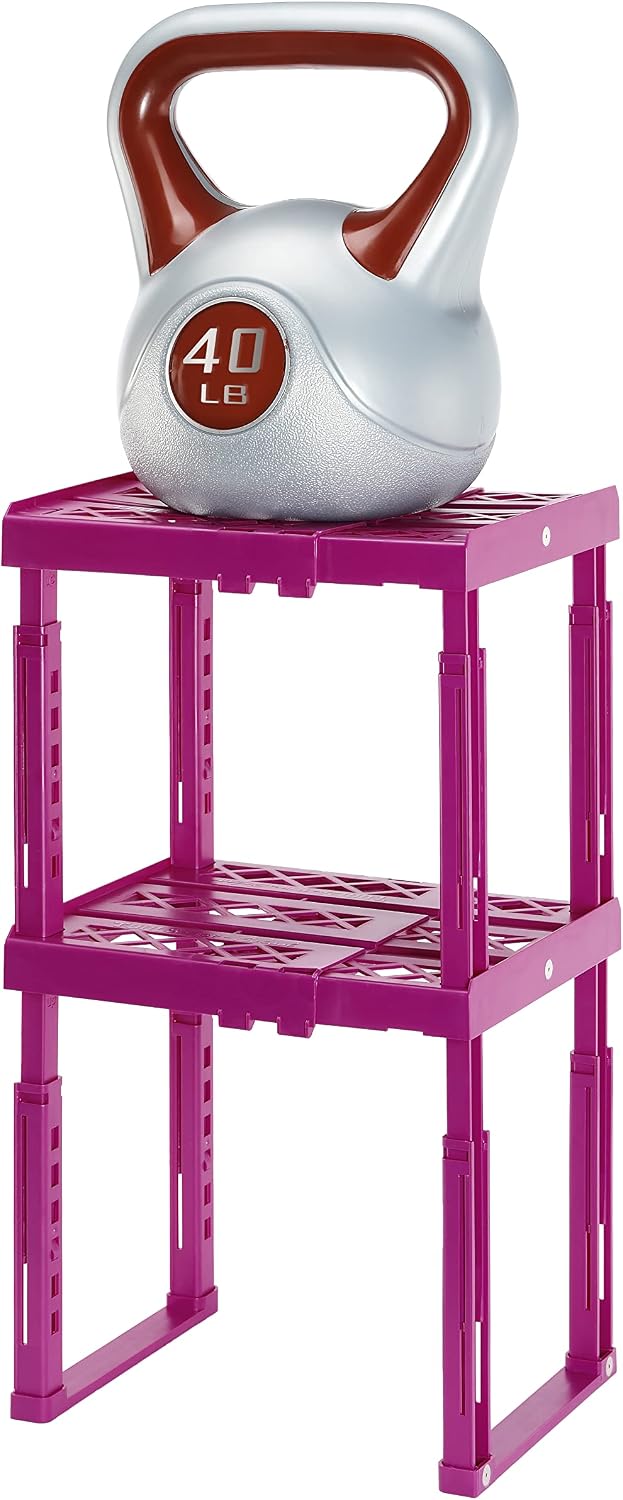 Tools for School Locker Shelf Organizer for School Locker - Locker Organizer - Strong ABS Plastic - Adjustable Width with Side Magnets - Patented Stackable Shelf Organizer - Pack of 2 - (Magenta)