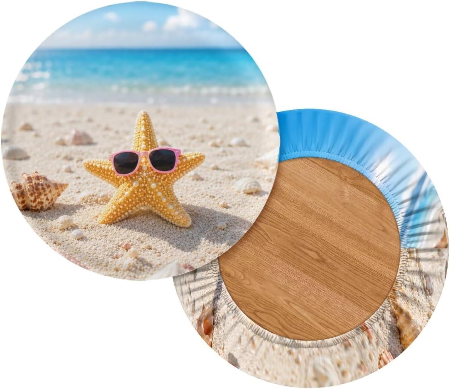 Wanyint Bar Stool Covers Breathable Soft 14-16 Inch Round Stool Slipcovers Stretchy Washable Vanity Stool Covers for Coastal Home Decor, 2 Count, Beach Funny Starfish Seashell image 2