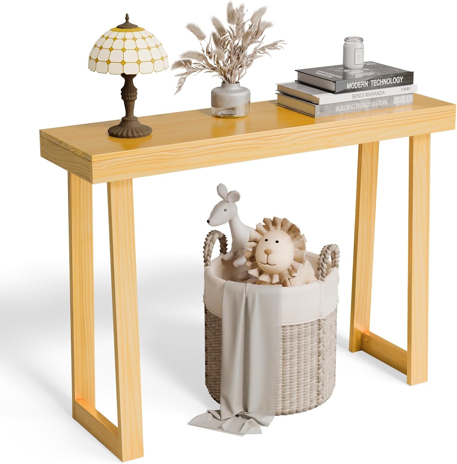 VINGLI 42.9" Entryway Table, Solid Wood Console Table, Narrow Sofa Table Behind Couch, Thin, for Living Room, Entrance, Hallway, Foyer, Bedroom, Office, Natural Wood