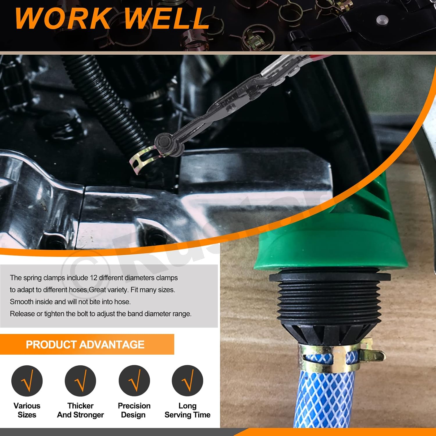 121Pcs 12 Different Sizes 7-22mm Spring Band Hose Clamps with Spring Clamp Pliers Assortment Kit, Fuel Line Silicone Vacuum Hose Pipe Clamp Low Pressure Air Clip Clamps Fasteners