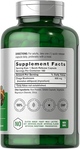 Miniatura 2 de Horbäach Cápsulas de hongos Chaga | 180 unidades | Suplemento sin OMG y sin gluten