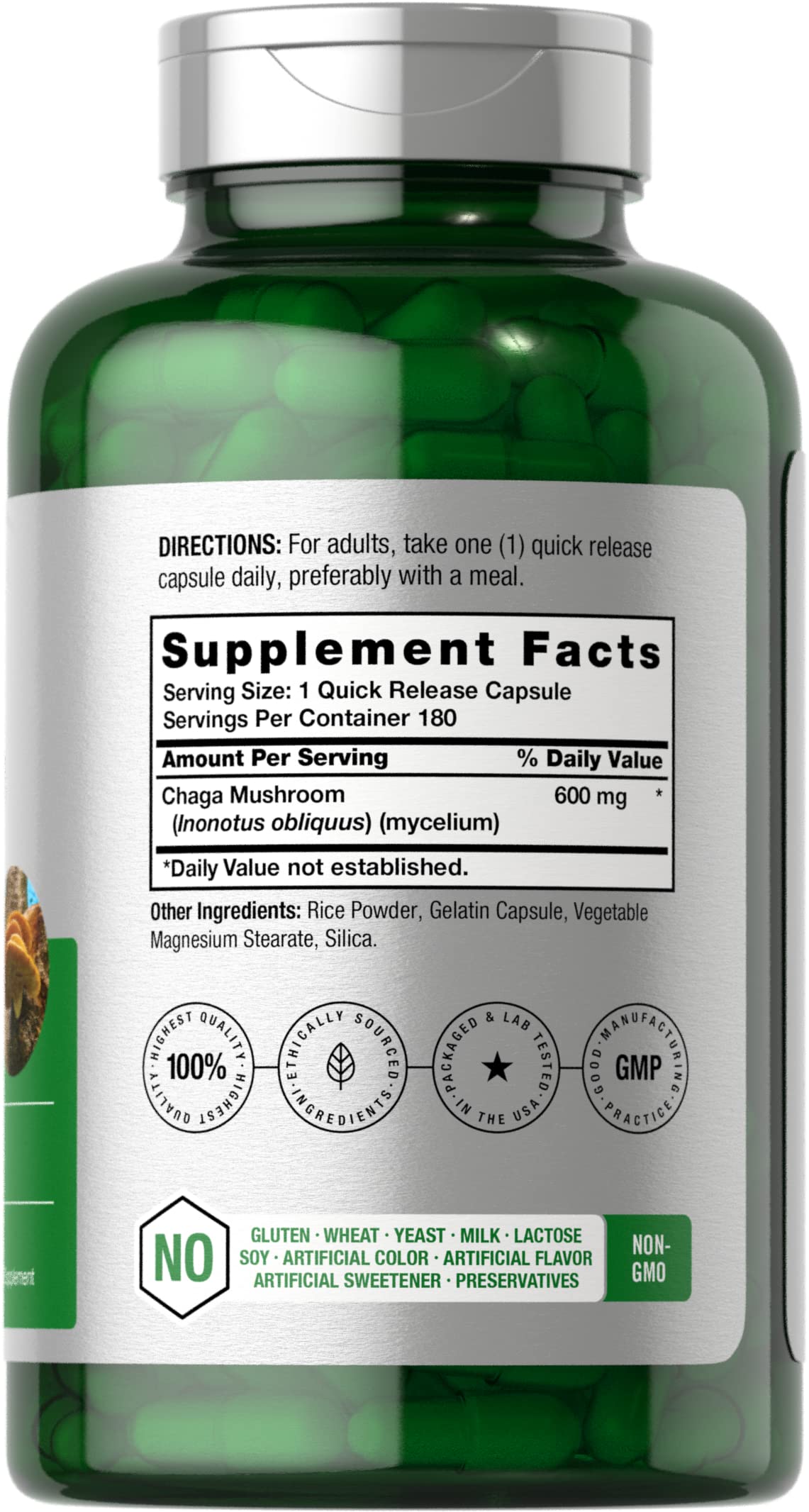 Horbäach Chaga Mushroom Extract Capsules | 180 Pills — Amazon image 2