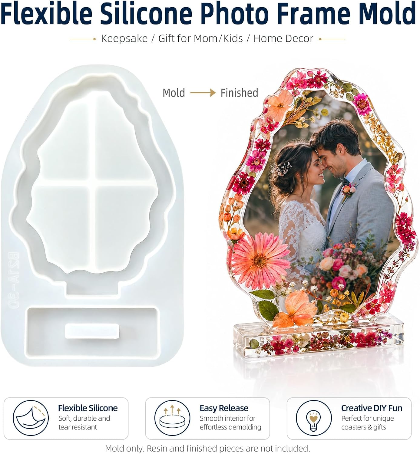4Pack Silicone Photo Frame Molds for Resin Casting, Heart, Shell& Irregular