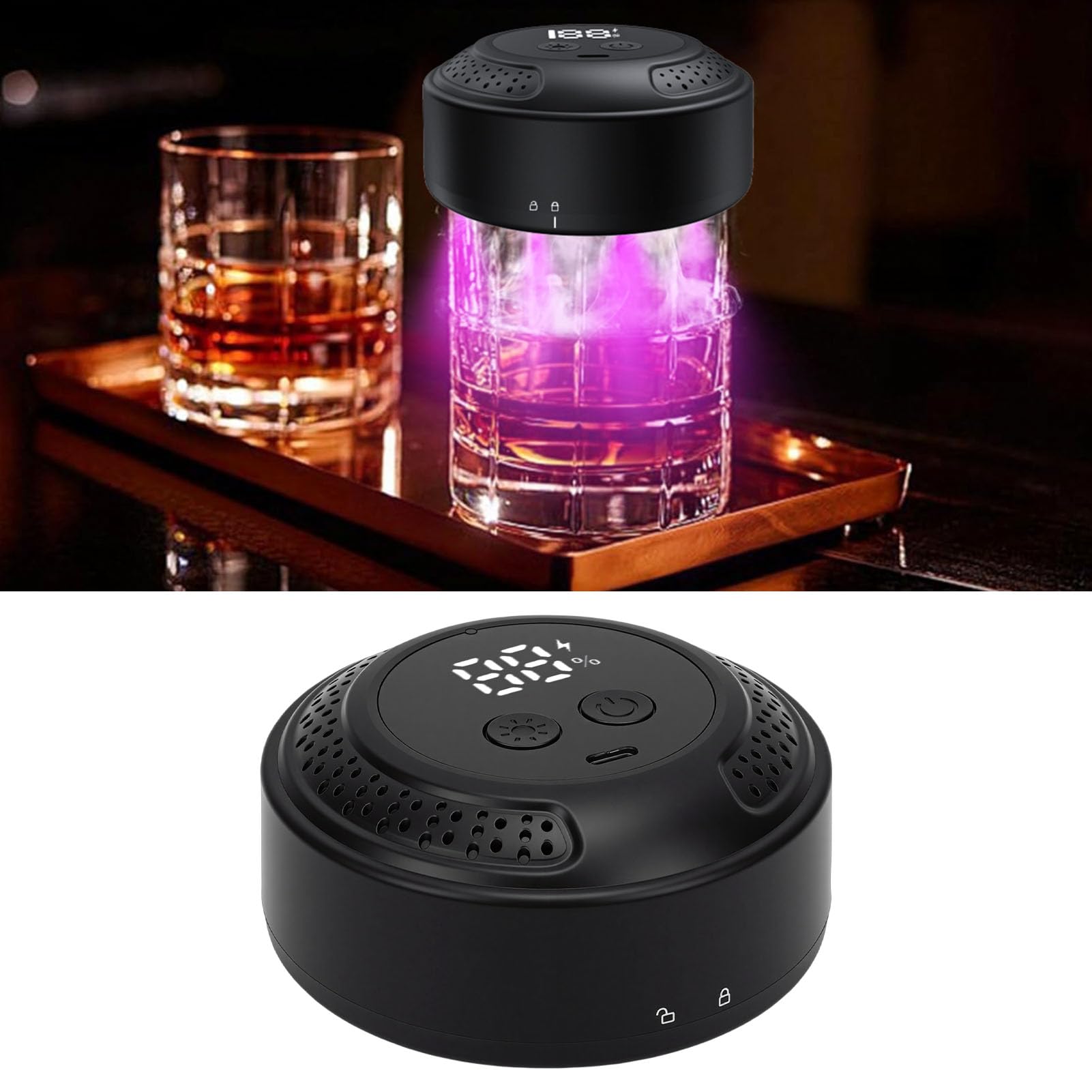 banapoy Kit Affumicatore Elettrico per Whisky con Luce Colorata, Kit Affumicatore per Cocktail Ricaricabile con 6 Trucioli di Legno, Accessori per Whisky per Uomo, papà, Marito
