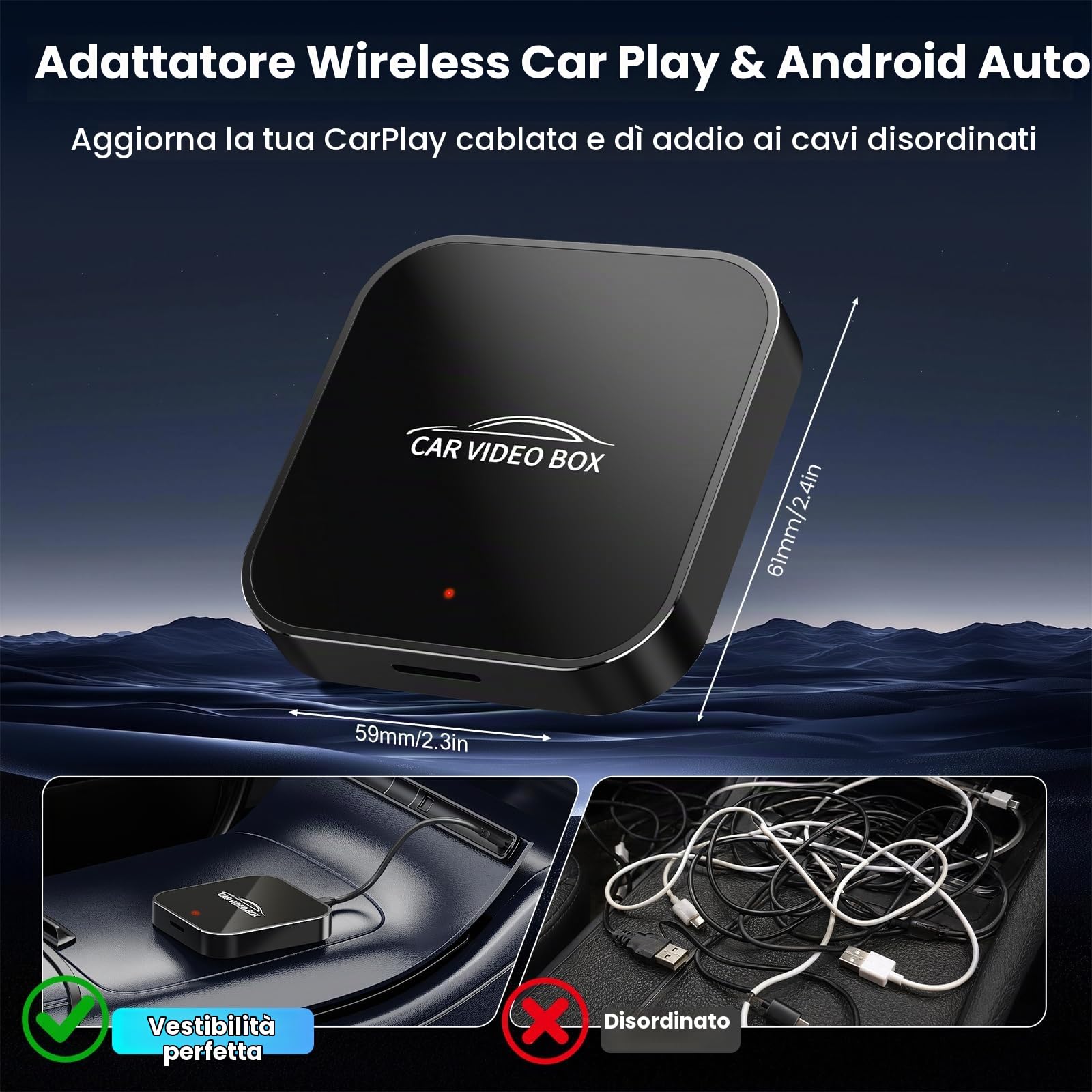 3-in-1 Magic Video Box – Wireless CarPlay & Android Auto Adapter con Netflix, YouTube, TikTok, supporto scheda TF, aggiornamento wireless, CarPlay AI Box a bassa latenza per veicoli dal 2016