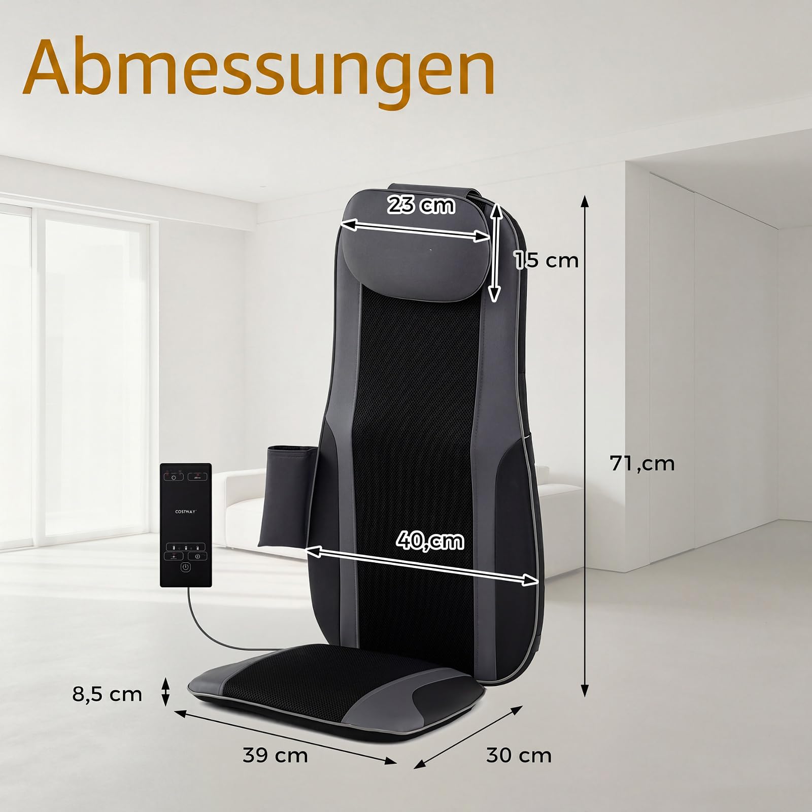 GYMAX Massagesitzauflage, Massageauflage mit Wärme für Nacken & Rücken, Shiatsu-Massage mit 4 Knetknoten & 2 Vibrationsmotoren, Autositz Massage, Stuhlmassagegerät für Büro & Haus