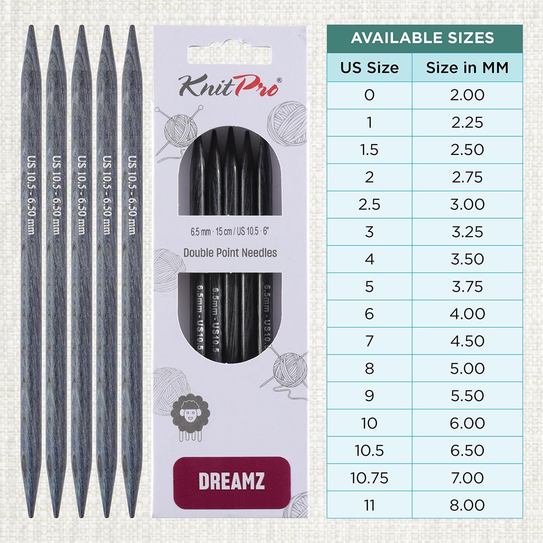 KnitPro Dreamz Double Pointed Needles 6" (15cm), Purple Passion, 6.50mm - Image 4