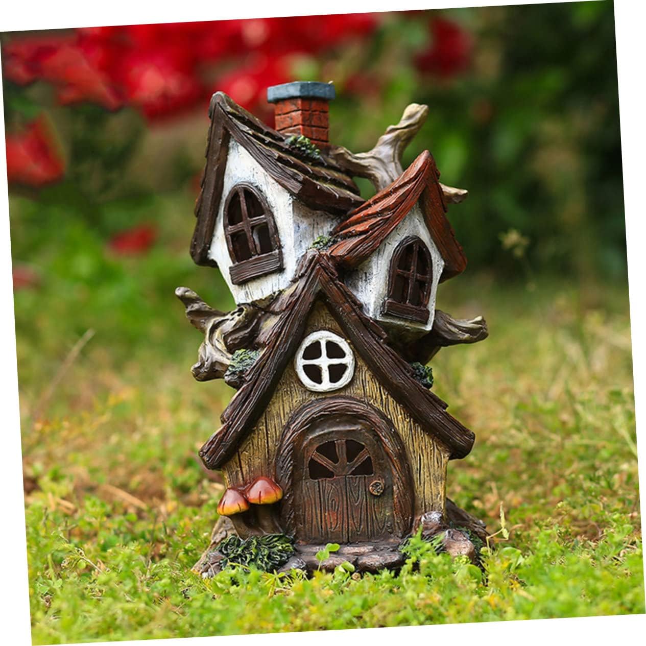 YARNOW Resin Mini House Decor for Garden Double Layer Fairy House Model Ornament for Outdoor Decoration for Housewarming and Garden Lovers