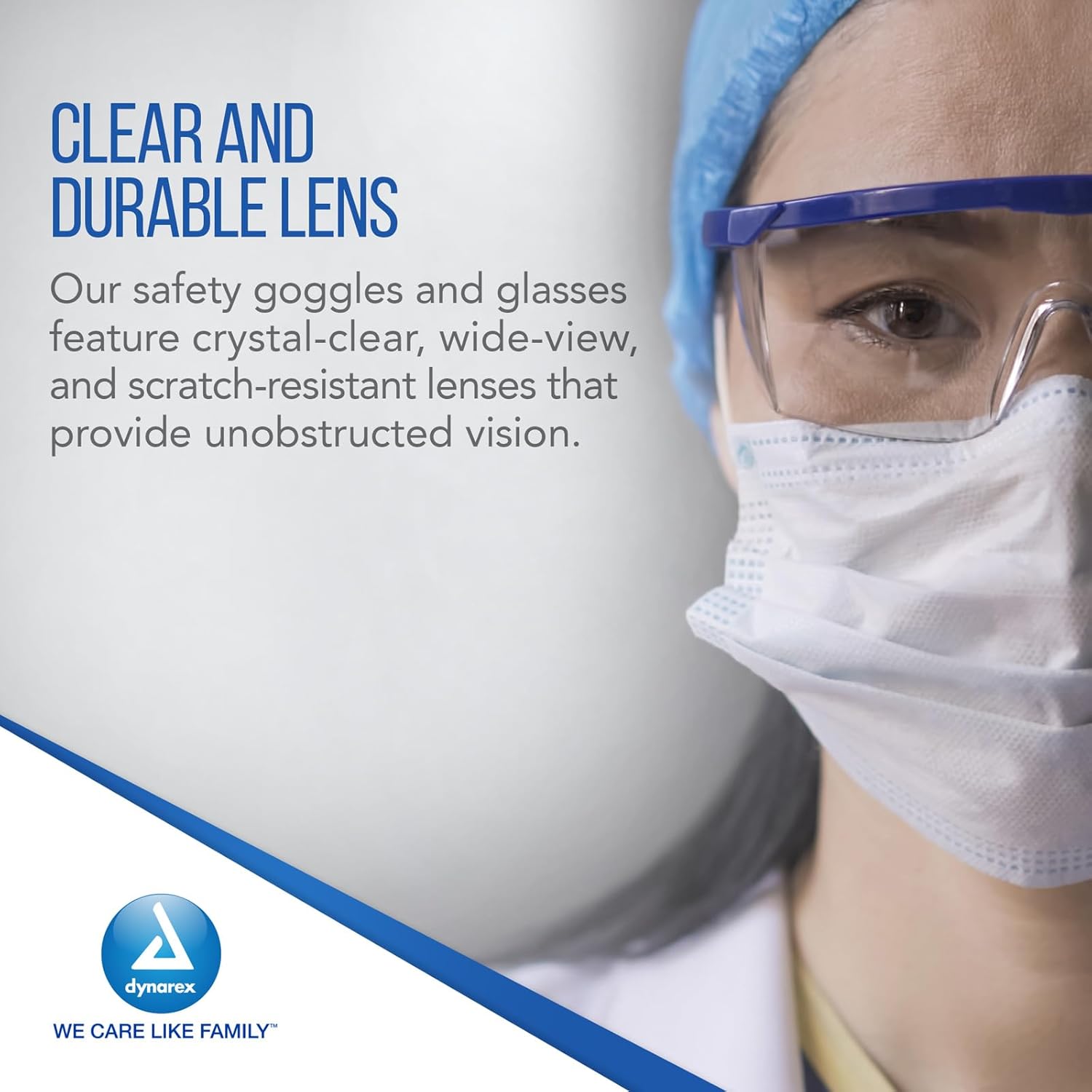 Dynarex 2199 Safety Glass, Blue, Pack of 50