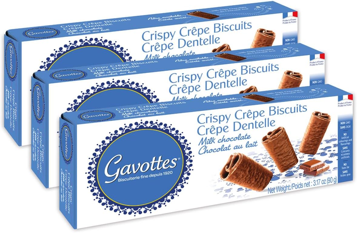 Gavottes French Milk-Chocolate-Covered Mini Crispy Crepes 3 Pack | Ready to eat Crispy Crepes | Gavottes Crispy Crepes From France | Mini Chocolate Covered Crispy Crepes (3 Packs of 18 | 3x3.17oz/90g)