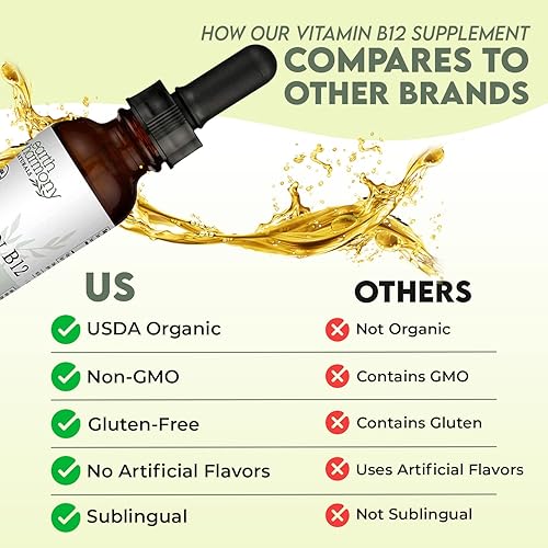 Miniatura 3 de Suplemento líquido sublingual de vitamina B12 2000 mcg (paquete de 2)  Gotas veganas de metilcobalamina para energía natural, mantienen el