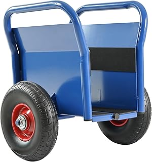 Heavy Duty Panel Dolly 1100LBS Capacity, All Terrain Trailer Mover 10" Solid Rubber Wheels, Auto-Clamping Drywall Cart, Moving Dolly for Sheetrock, Plywood, Doors, Glass – Extra Tall & Stable (Blue)