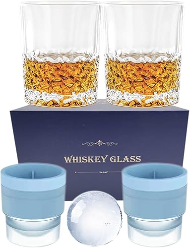 Miniatura 8 de Vasos de whisky con moldes grandes de bolas de hielo juego de 8 piezas 4 vasos de cristal de bourbon 4 moldes redondos de bolas de hielo en caja de