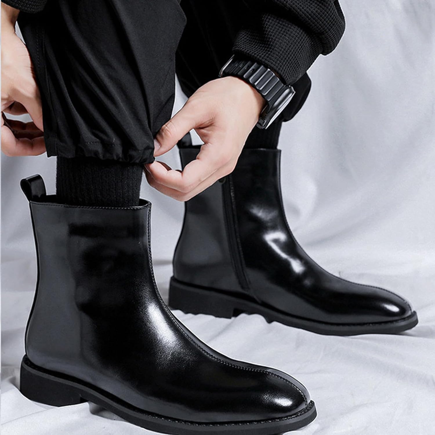 [DONGNEW] ウエスタンブーツ メンズ ベルト エンジニアブーツ 大きいサイズ ショートブーツ サイドジップ ブーツ エンジニ