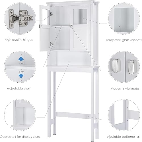 Miniatura 5 de Spirich Gabinete de baño sobre inodoro, armario de almacenamiento de baño con puertas de vidrio y estantes ajustables, armario de almacenamiento