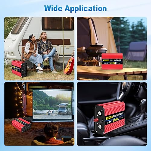 Miniatura 9 de SUNWHEEL Inversor de onda sinusoidal pura de 1000 W, 12 V CC a 110 V120 V CA para RV, fuera de la red, camión con 2 tomas de corriente AC y pantalla