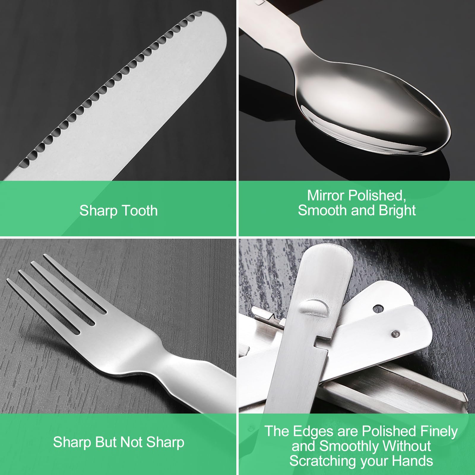 Set Posate Da Viaggio Pieghevoli In Acciaio Inossidabile, 2 Set Da 3 Pezzi (coltello, Forchetta, Cucchiaio) Con Sacchetto, Per Campeggio E Picnic