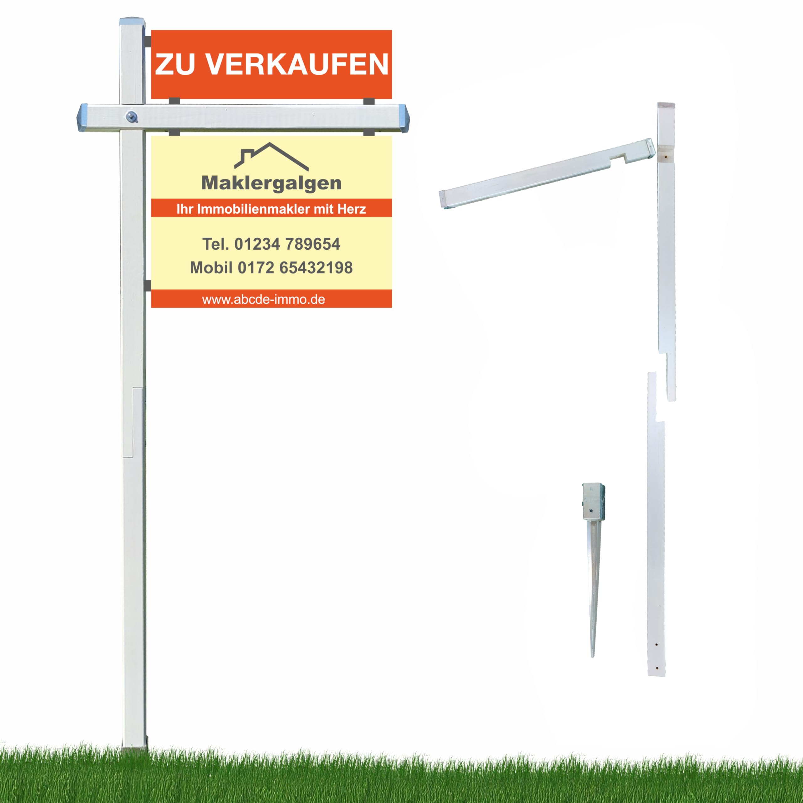 Maklergalgen aus Holz – Werbegalgen/Schilderhalter für Außenschilder – gewerblich – inkl. Erdspieß & Schildern