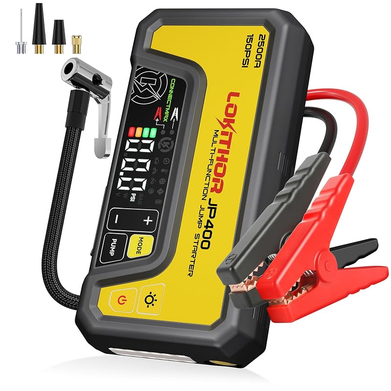 Auxiliar de Partida LOKITHOR JP400 12 V com Compressor de Ar 2500 A para Motores a Gasolina de até 8,5 L e Diesel de até 6,5 L Amarelo