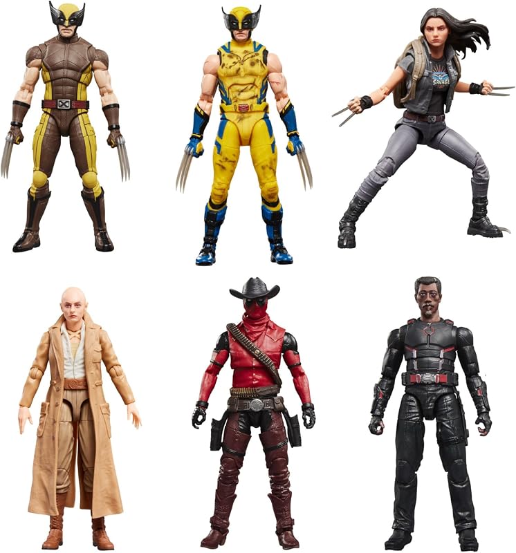 Hasbro Marvel Legends Deadpool y Wolverine Juego de 6 figuras | Wolverine con traje marrón, Wolverine sin mangas, X-23, Cassandra Nova, Cowboypool, Blade