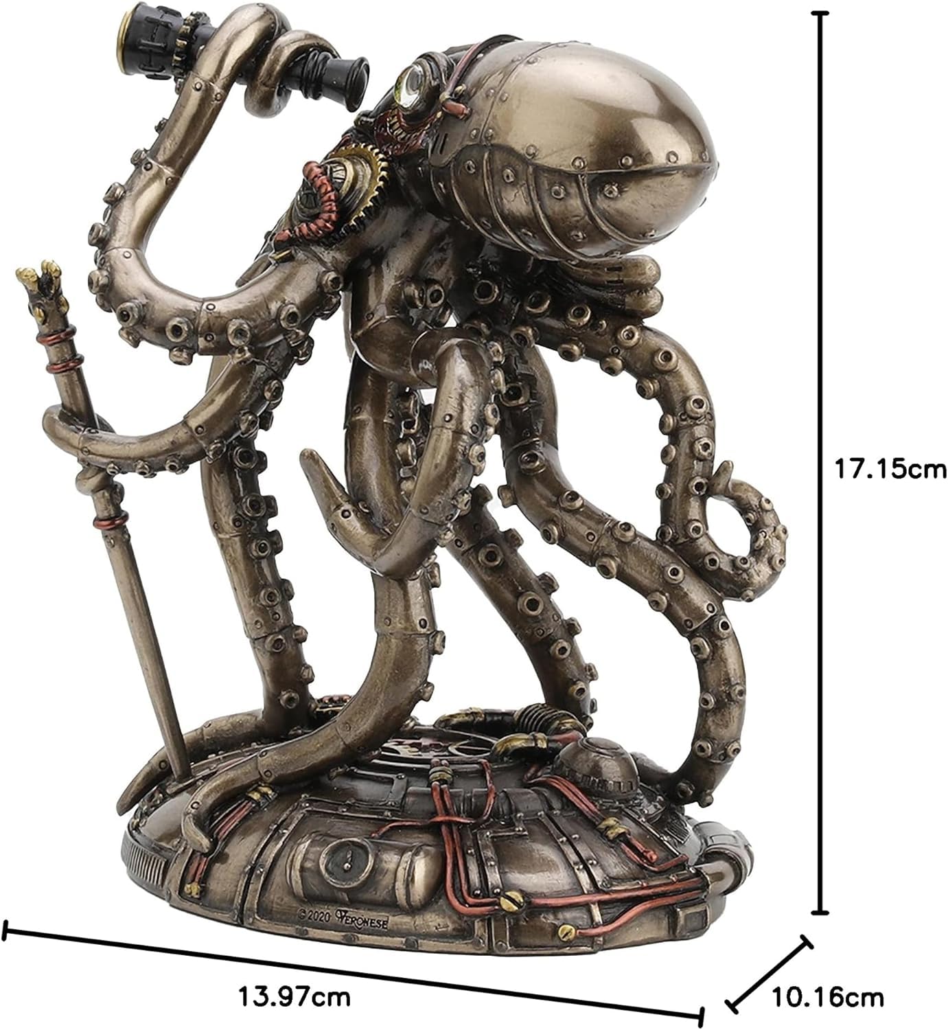 Veronese Design 16,9 cm hoch, Steampunk-Oktopus, Weltraumbeobachter, kaltgegossen, bronzefarbenes Harz, Fantasie-Sammlerstücke, Tierfigur, Weltraum-Alien Heimdekoration