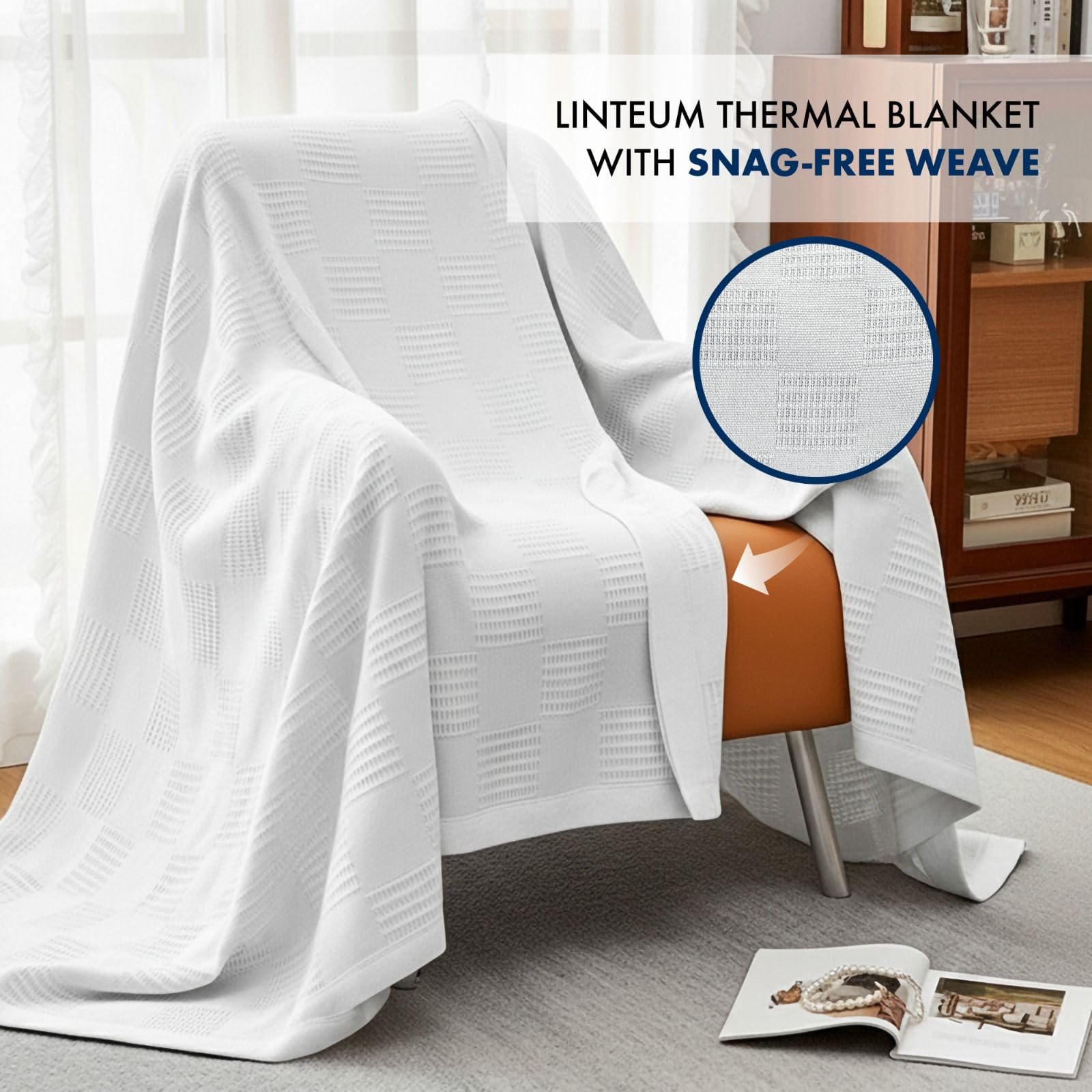 Linteum Textile Supply Thermodecke (Weiß, Doppelbett), langlebige und strapazierfähige weiche Decke, aus 100 % Baumwollmaterial für Zuhause, Krankenhäuser, 168 x 228 cm