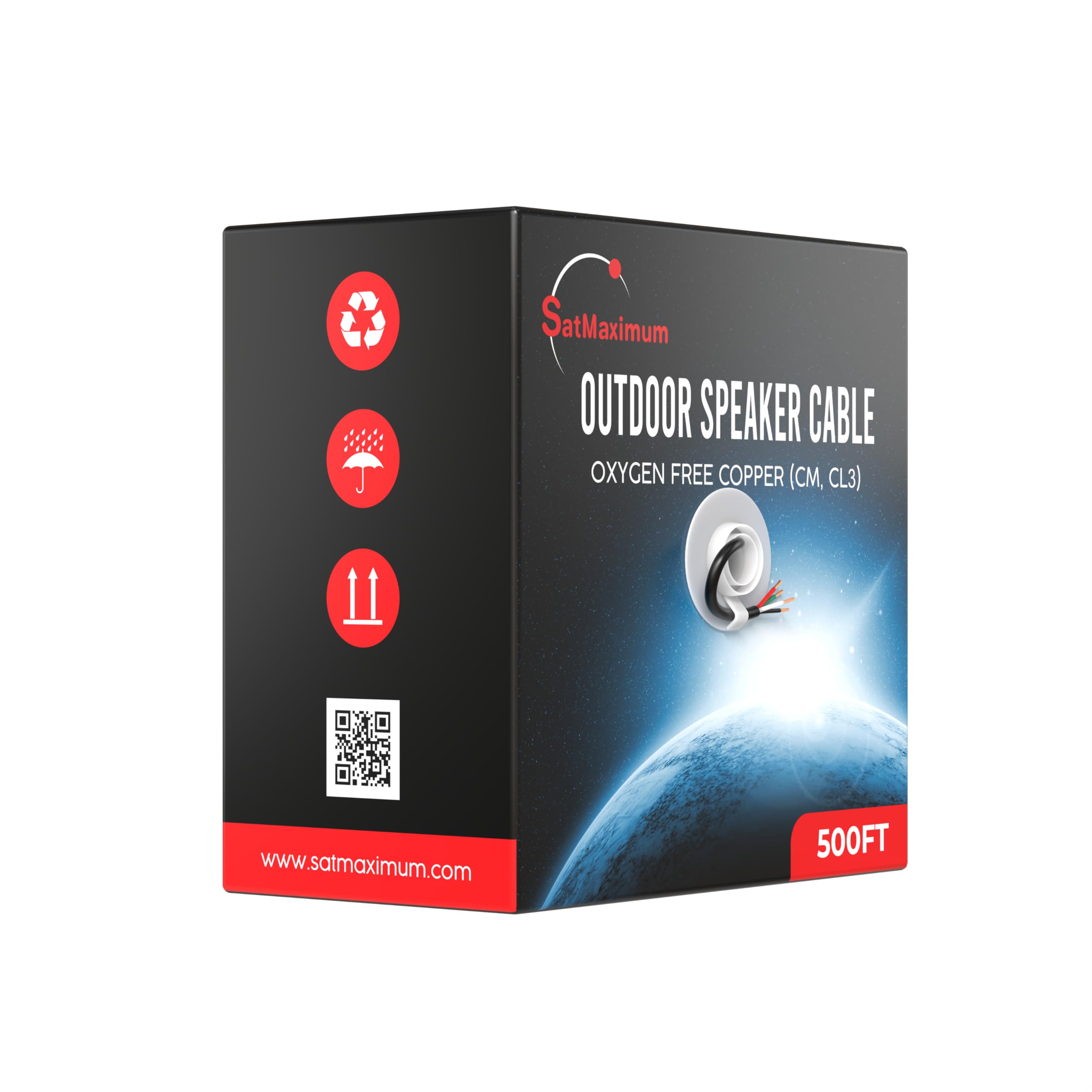 CableMaestro 500FT 12AWG Outdoor Speaker Wire – 4-Conductor OFC Cable, Direct Burial, Weather & UV Resistant, CL3/CM Certified – Low Voltage LED & Car Audio Compatible – Wooden Drum