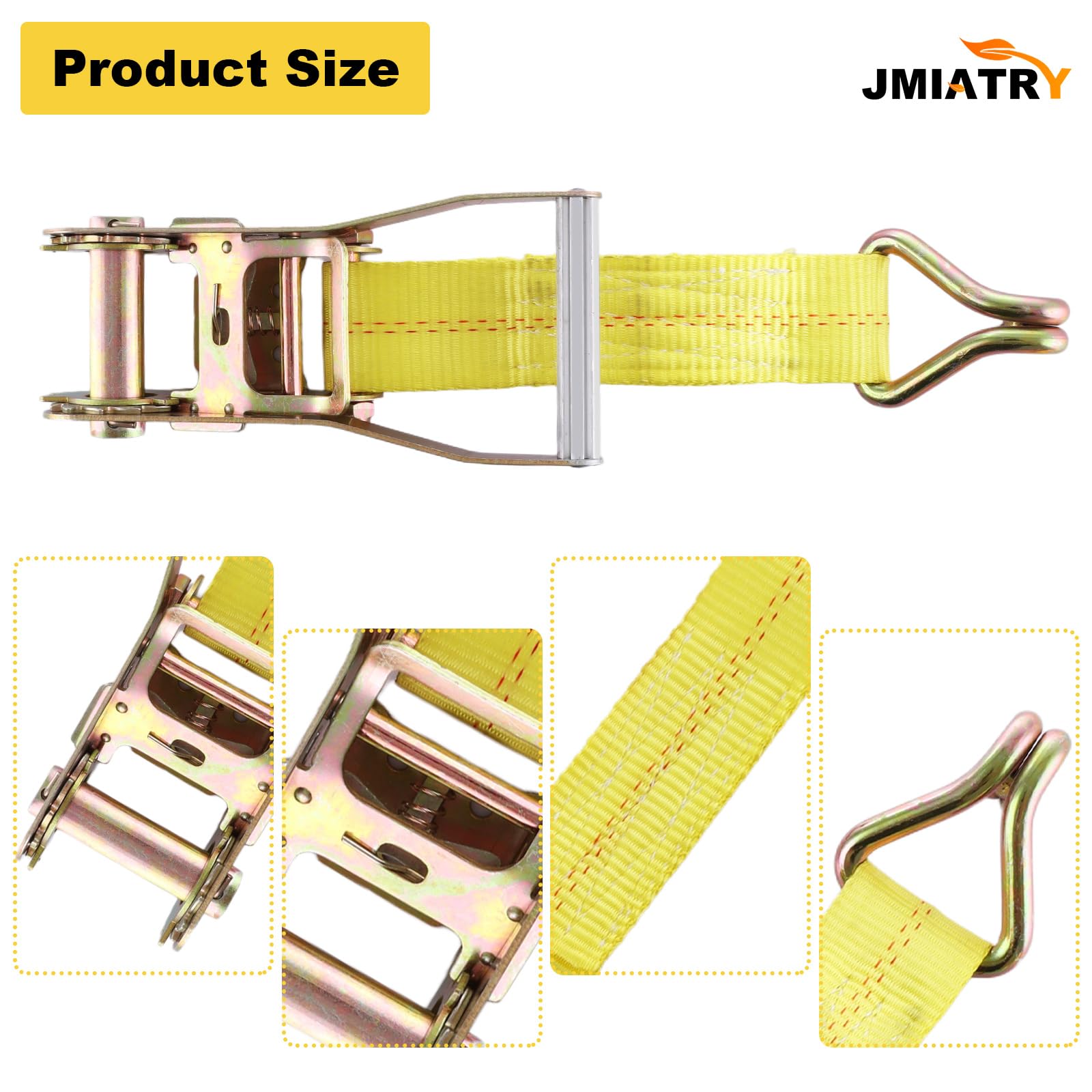 JMIATRY 4 cinghie a cricchetto resistenti con ganci, 5 m x 50 mm, con resistenza alla rottura di 4000 kg, cinghia regolabile a cricchetto per furgoni, moto, camion e rimorchi