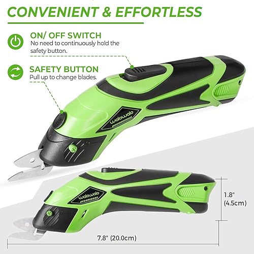 Miniatura 3 de walowalo Tijeras eléctricas de tela, cortador, 2 baterías recargables, 3 cuchillas para manualidades, costura, cartón, álbumes de recortes, cuero,