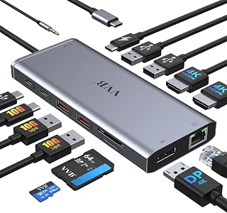 VVB 14-in-1 USB C Docking Station Dual 4K HDMI + DP for Dell Lenovo HP Laptops - Multiport Hub with Ethernet, 100W PD, SD/TF