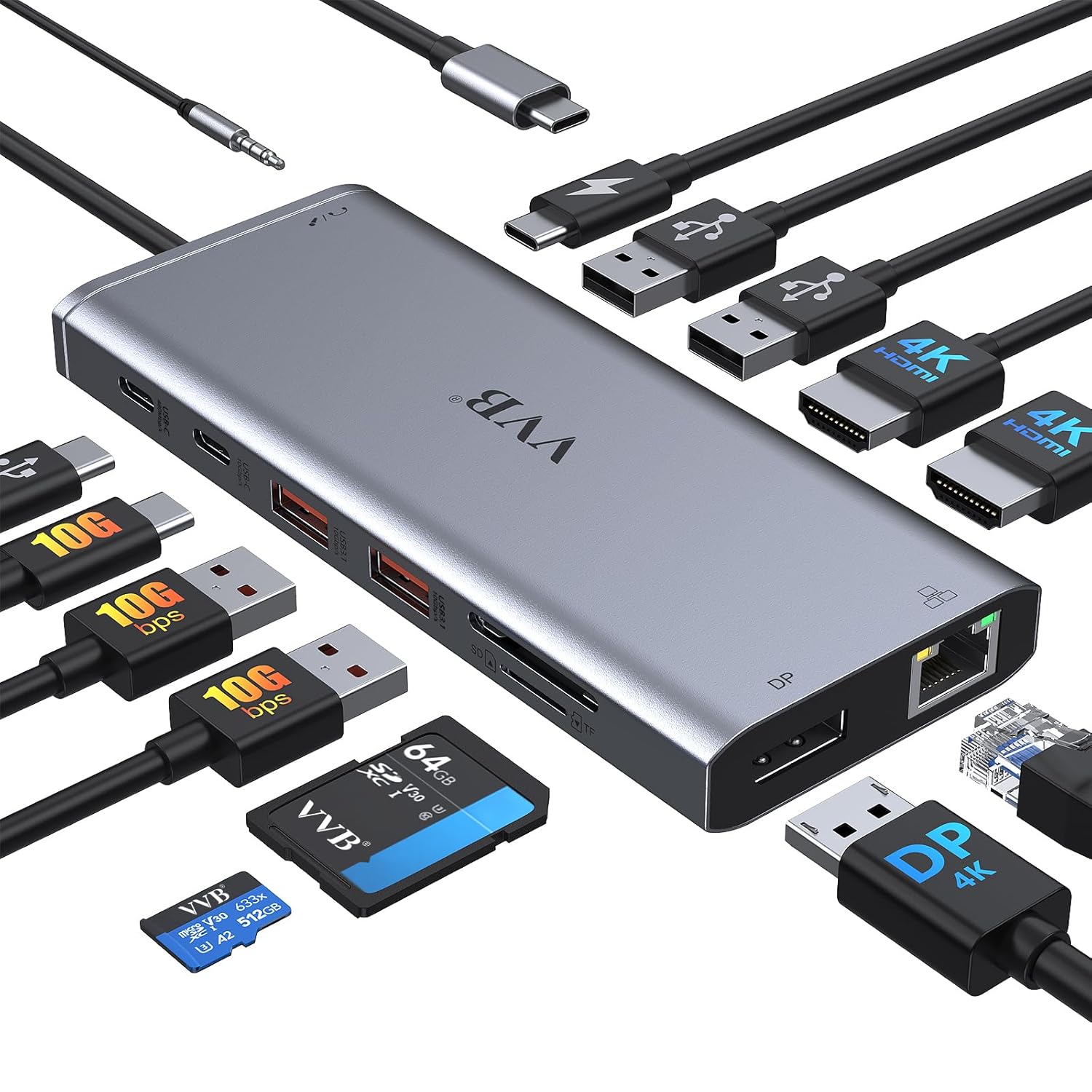 USB C Laptop Docking Station Dual Monitor HDMI for Dell Lenovo HP Laptop 14 in 1 USB C