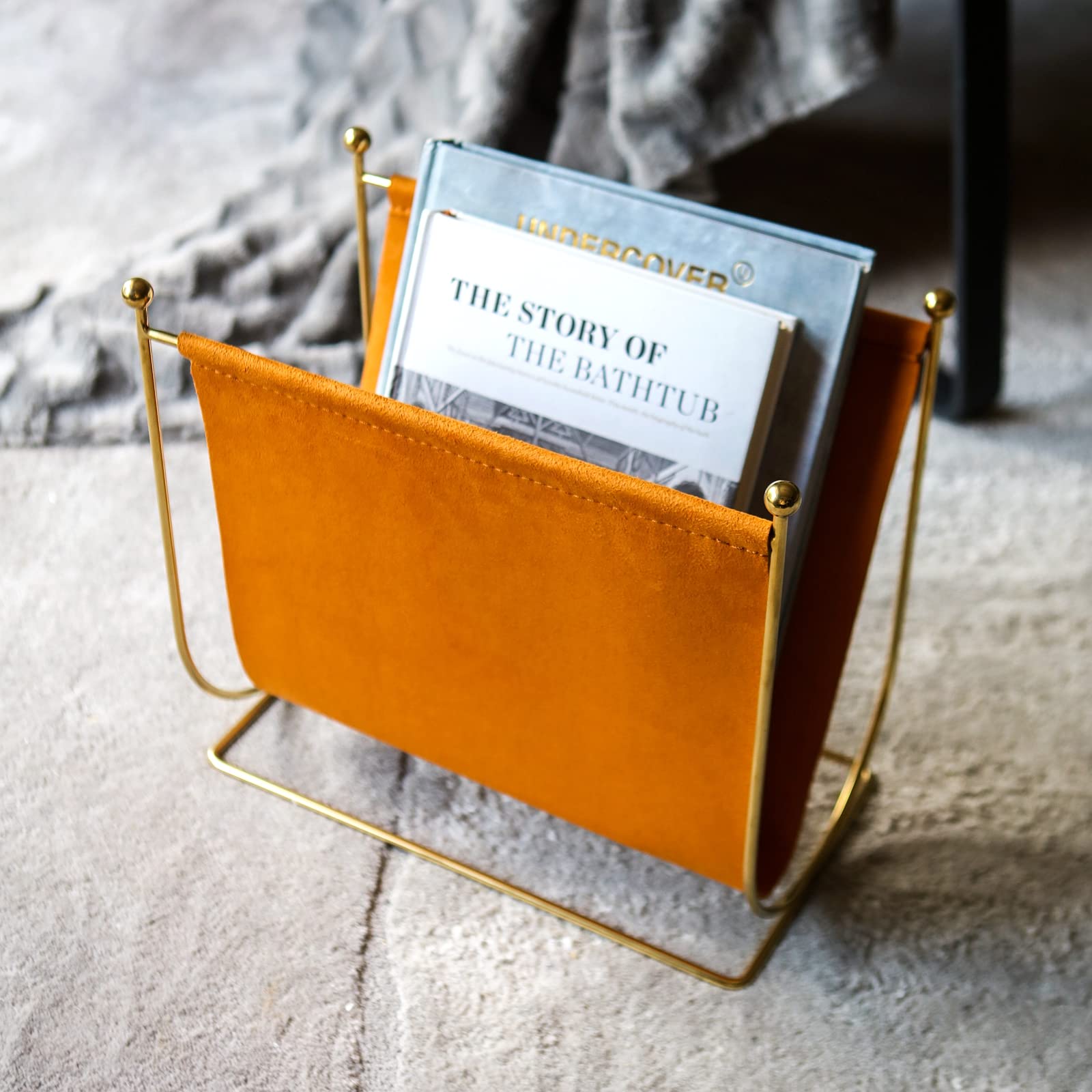 Portariviste in filo metallico placcato e vera pelle, 1 fessura in piedi rack per riviste, libri, giornali, decorazione per la casa