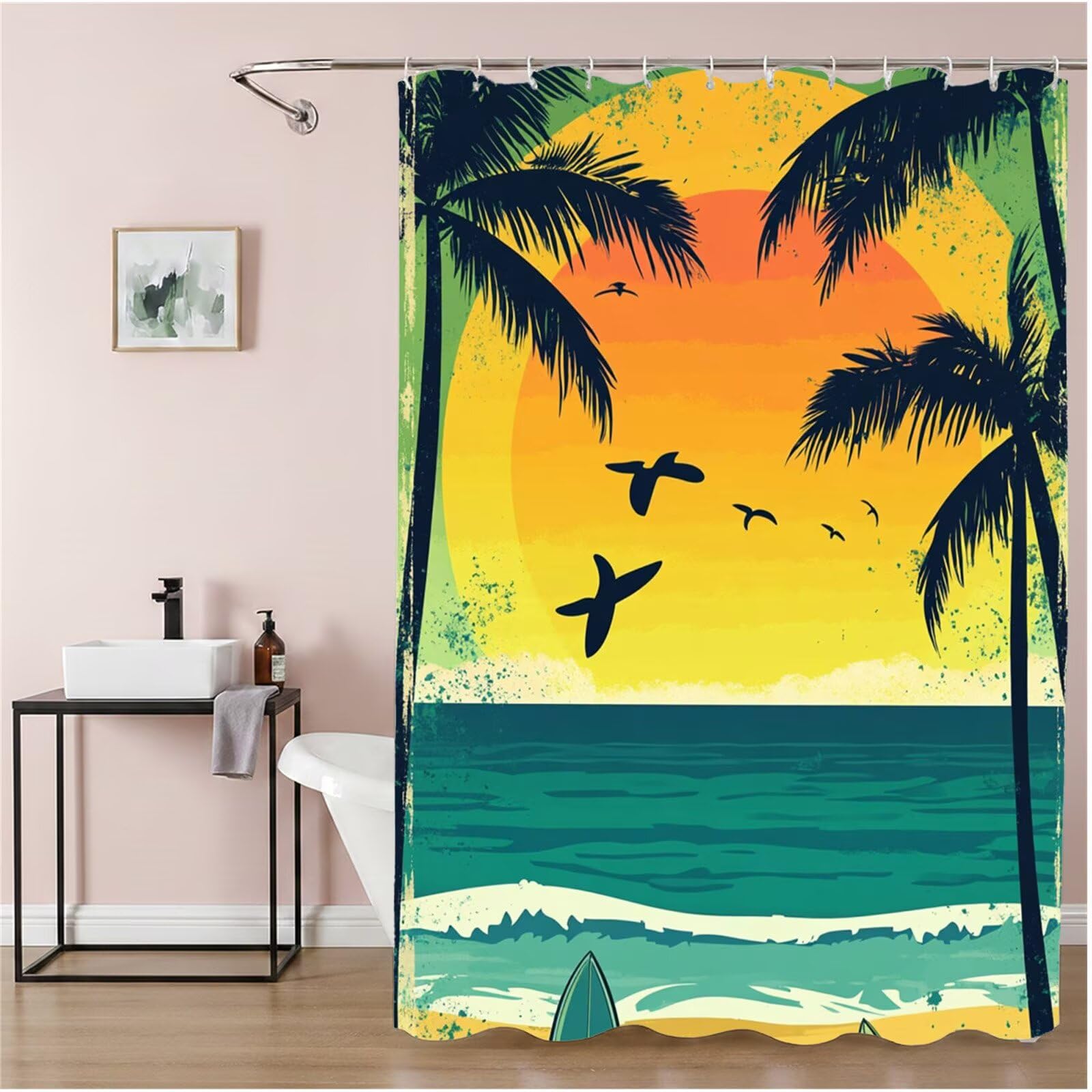 Duschvorhang 240x200 cm Gelb Shower Curtains Tropisch mit Gewicht und 12 Plastik Haken, Anti Schimmel Wasserdicht, Waschbar Schnelltrocknender Polyester Stoff, Dekorative Vorhang für Badewanne 6H-281