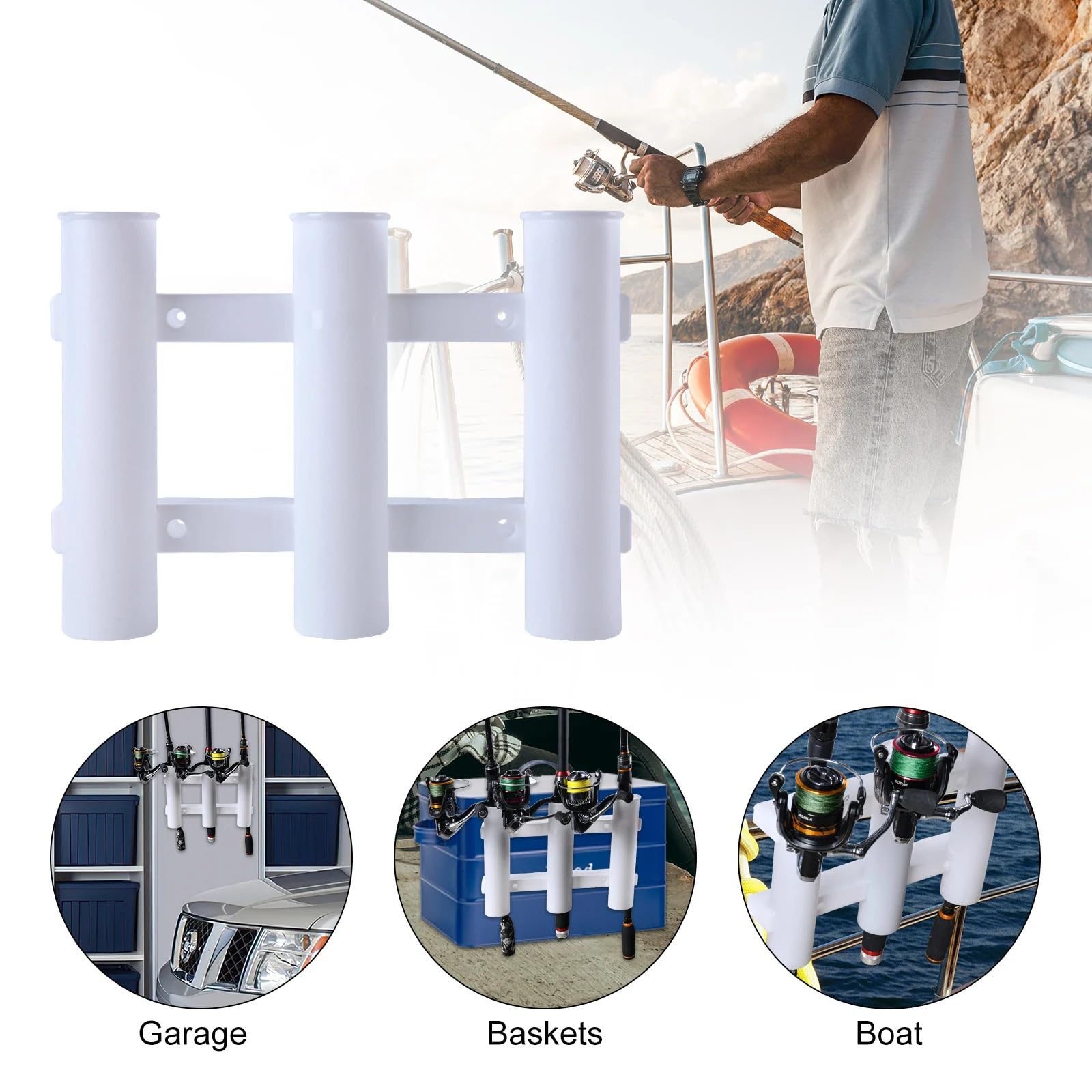 Portacanne da pesca 3-Tude Rack in plastica con accessori for barche a vite