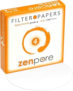 ZENPORE Grade 4 Qualitative Filter Paper 90mm Fast Flow 9cm Discs - 100 Pack for Lab Chemistry Analysis