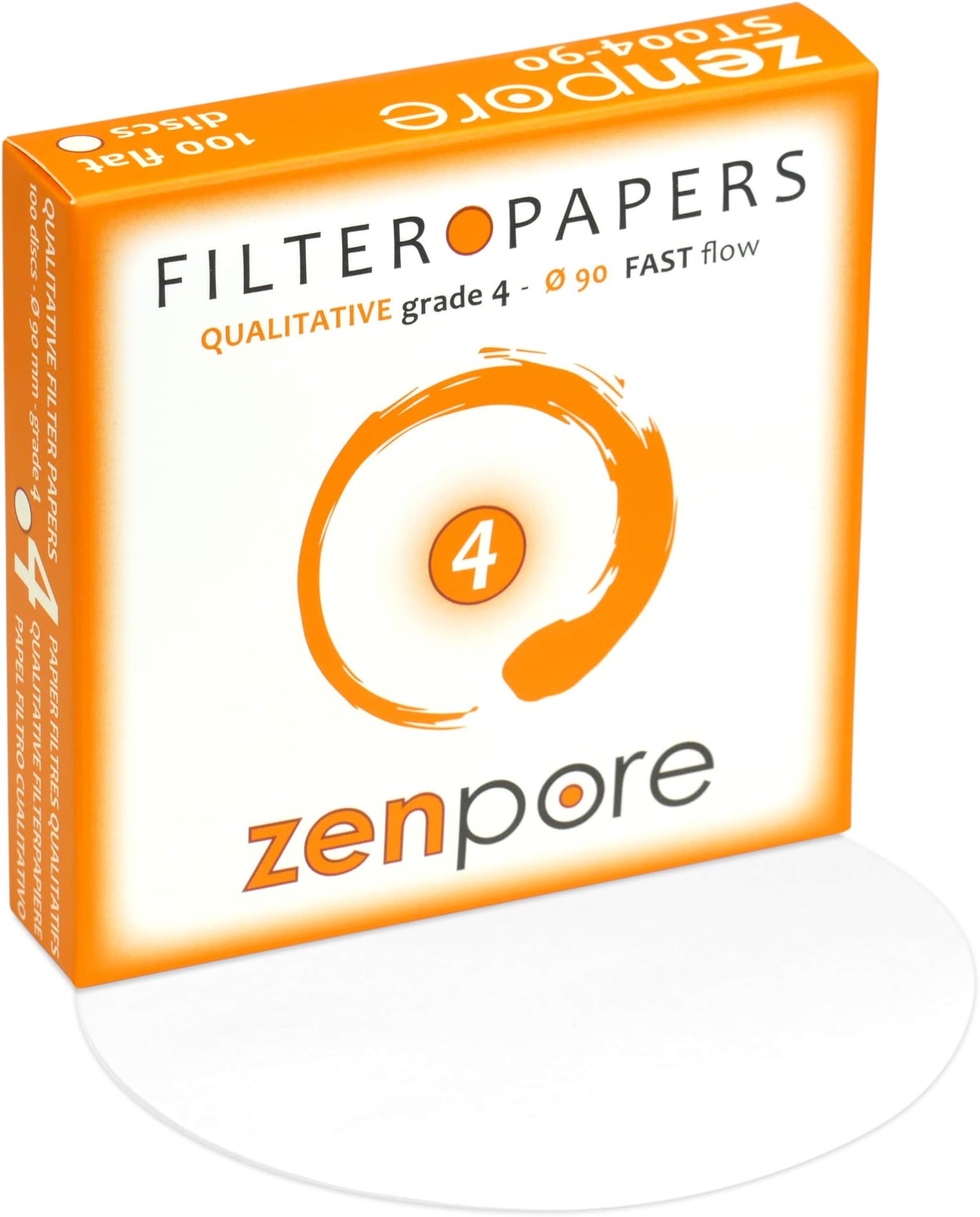 9 cm Lab Filter Paper, Standard Qualitative Grade 4 - ZENPORE Fast Flow 90 mm (100 Discs)