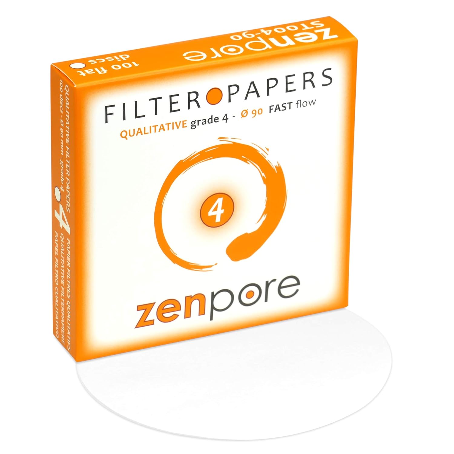 ZENPORE Grade 4 Qualitative Filter Paper 90mm Fast Flow 9cm Discs - 100 Pack for Lab Chemistry Analysis