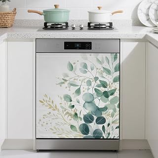 Magnetic Dishwasher Cover,Eucalyptus Greenery Reusable Dishwasher Magnetic Cover Gold Foil Decorative Door Covers Panel for Home Kitcen 23" x 26"
