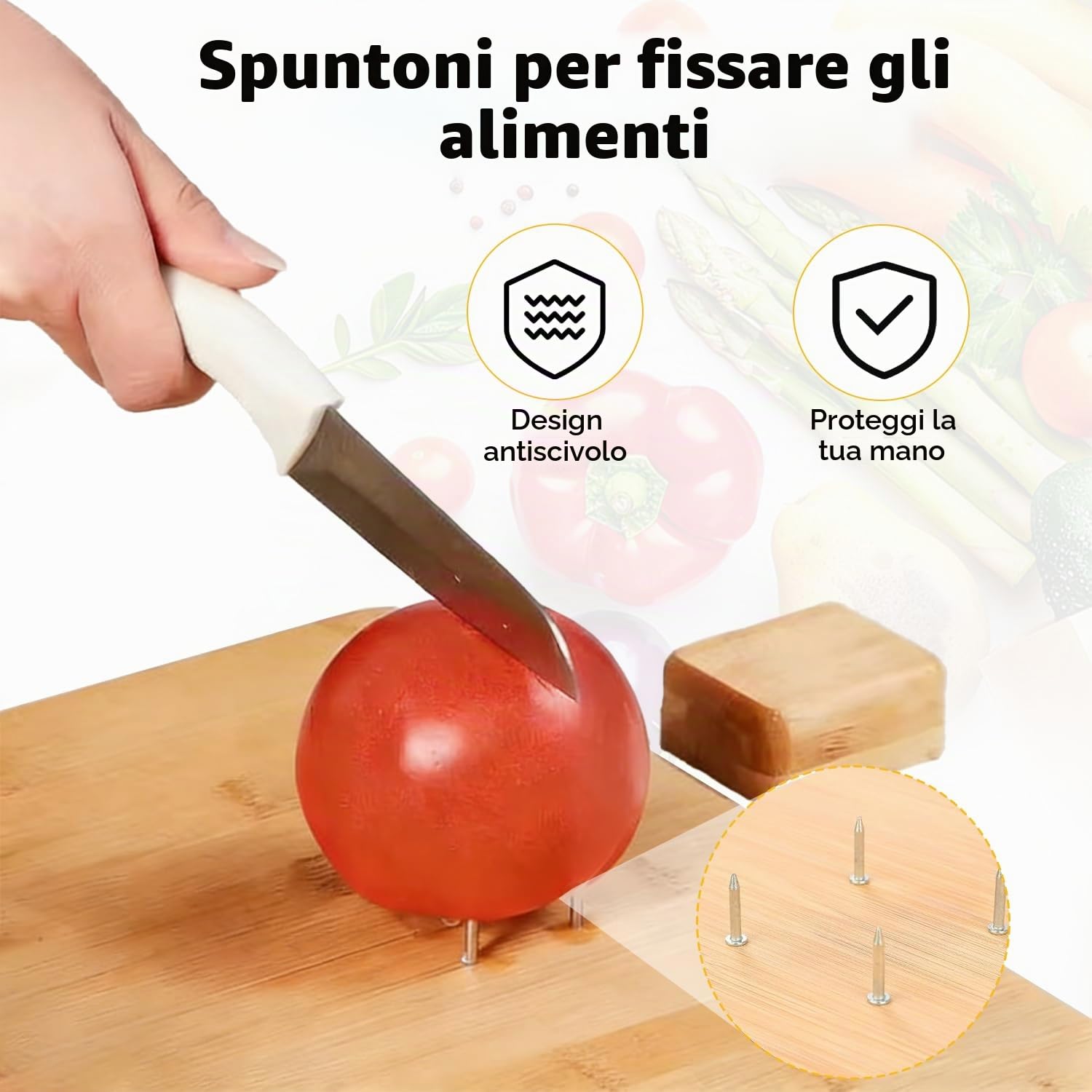 Tagliere con una sola mano, 6 in 1, con fermapane e punte, antiscivolo, con una sola mano, adattabile per amputati e disabili, tagliere da cucina multifunzione per una mano