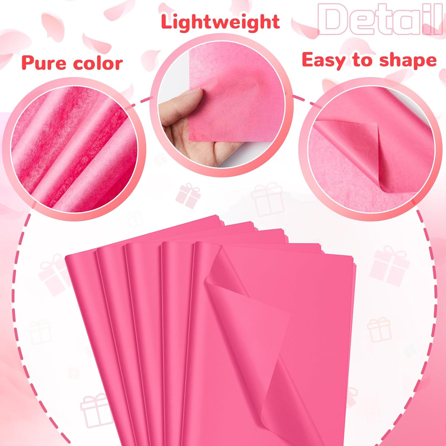 Qilery 500 Sheets Hot Pink Tissue Paper Bulk for Gift Bags 15 x 20 Inch Acid Free Paper Sheets for Mother's Day, Bachelorette Party, Wedding Decor, Flower Packaging, DIY Crafts, Pom Poms