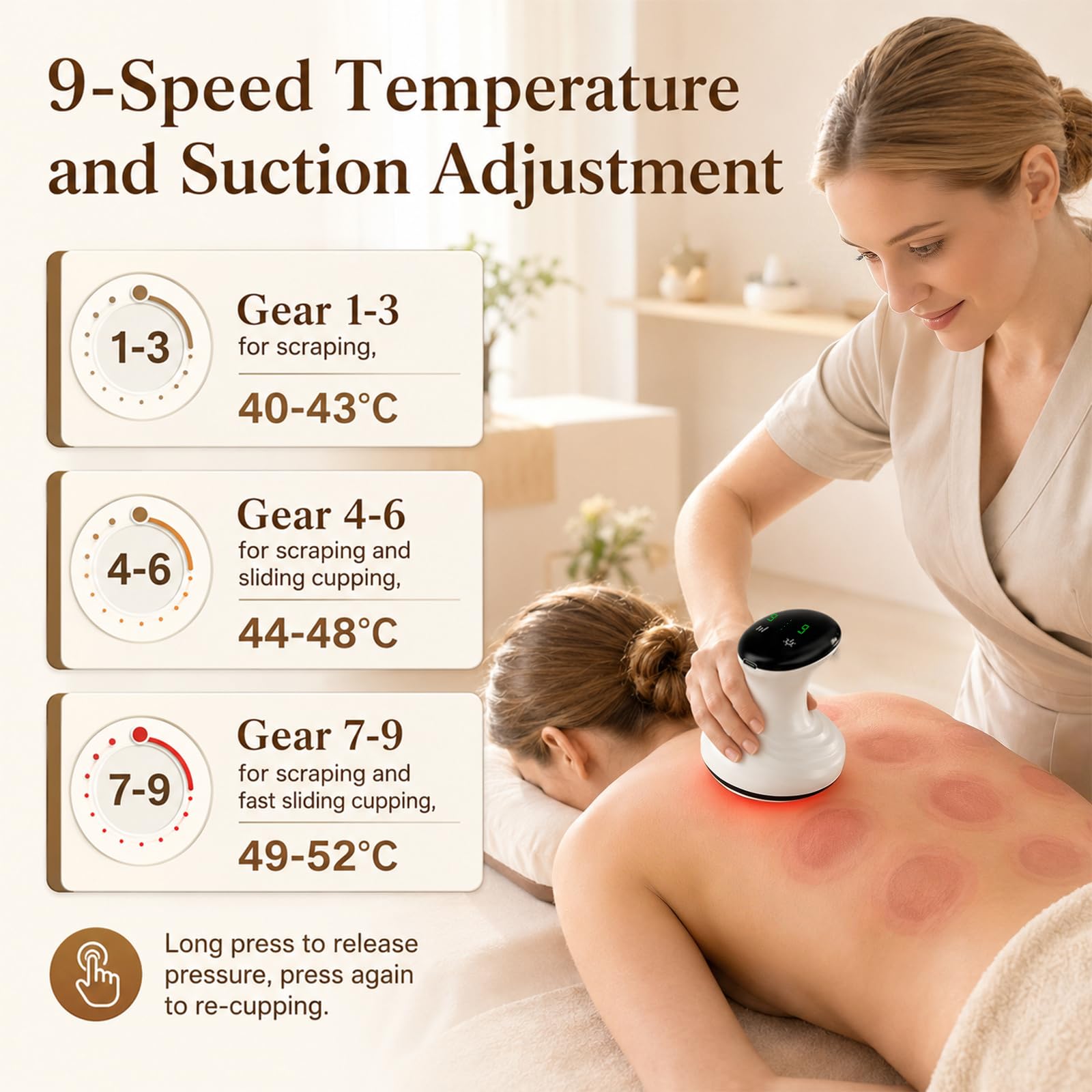Massaggiatore anticellulite, massaggiatore Gua Sha elettrico a ventosa, 9 livelli, 9 livelli di pressione, display digitale USB C, adatto per la casa, addome, vita, braccia
